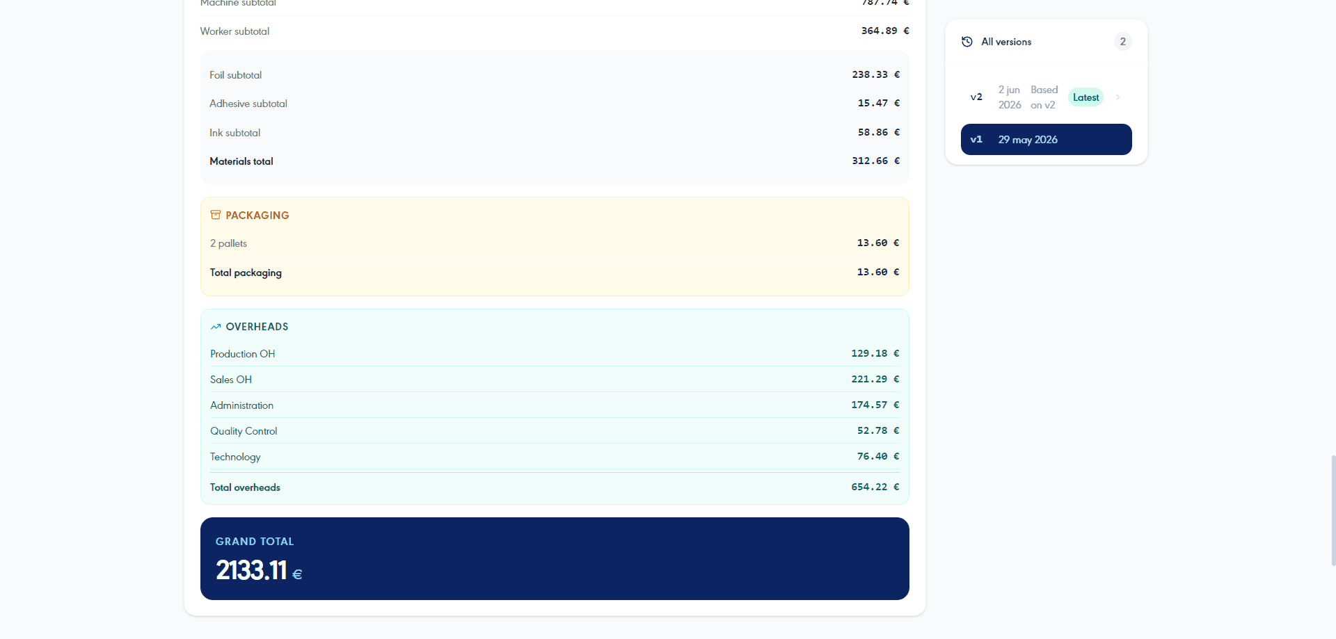 Instant price breakdown
